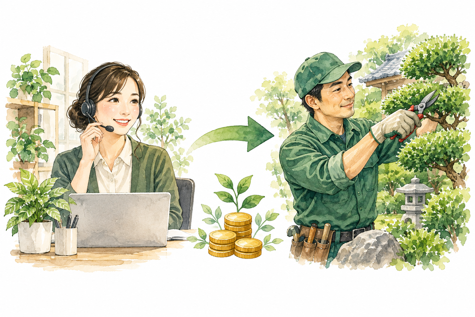 自社の受付から施工へ直接つながるイラスト